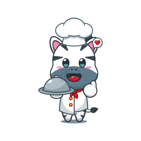 Ilustración de Chef cebra vector de dibujos animados con plato. - Imagen libre de derechos