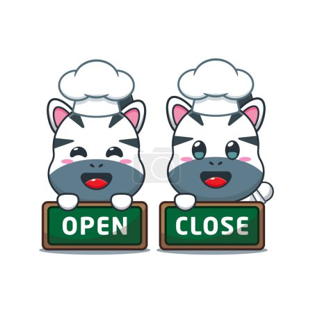 Illustration for Chef zebra cartoon vector with open and close board. - Royalty Free Image