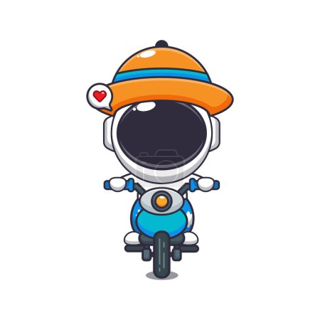 Illustration for Cool astronaut with sunglasses riding a motorcycle in summer day. Cute summer cartoon illustration. - Royalty Free Image