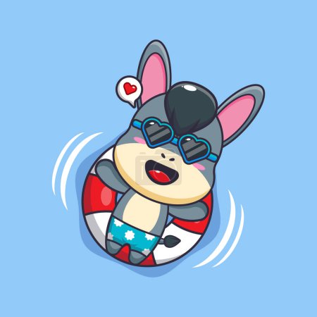 Téléchargez les illustrations : Cute donkey in sunglasses float with buoy. Cute summer cartoon illustration. - en licence libre de droit