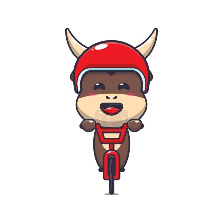Illustration for Cute bull ride on bicycle cartoon vector illustration.Vector cartoon Illustration suitable for poster, brochure, web, mascot, sticker, logo and icon. - Royalty Free Image