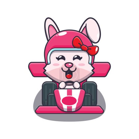 Illustration for Cute bunny riding race car cartoon vector illustration. Vector cartoon Illustration suitable for poster, brochure, web, mascot, sticker, logo and icon. - Royalty Free Image