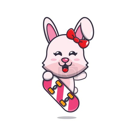 Illustration for Cute bunny with skateboard cartoon vector illustration.Vector cartoon Illustration suitable for poster, brochure, web, mascot, sticker, logo and icon. - Royalty Free Image