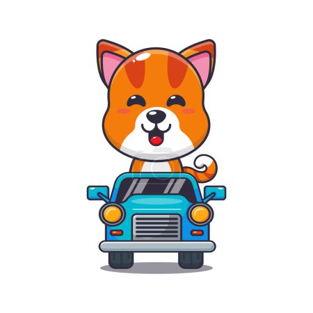 Illustration for Cute cat mascot cartoon character ride on car. Vector cartoon Illustration suitable for poster, brochure, web, mascot, sticker, logo and icon. - Royalty Free Image