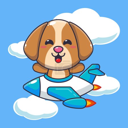 Ilustración de Linda mascota del perro paseo personaje de dibujos animados en avión jet. Dibujos animados vectoriales Ilustración adecuada para póster, folleto, web, mascota, etiqueta engomada, logotipo e icono. - Imagen libre de derechos