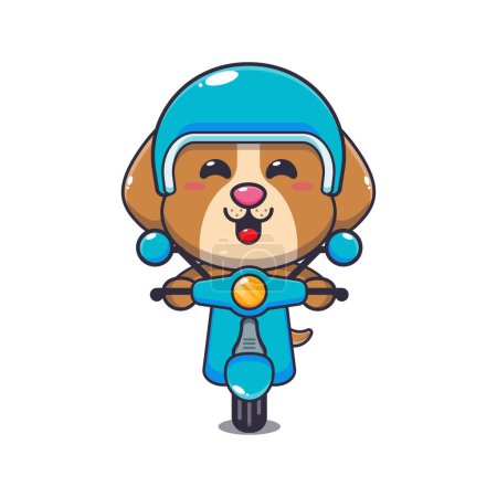 Ilustración de Linda mascota del perro paseo personaje de dibujos animados en scooter. Dibujos animados vectoriales Ilustración adecuada para póster, folleto, web, mascota, etiqueta engomada, logotipo e icono. - Imagen libre de derechos
