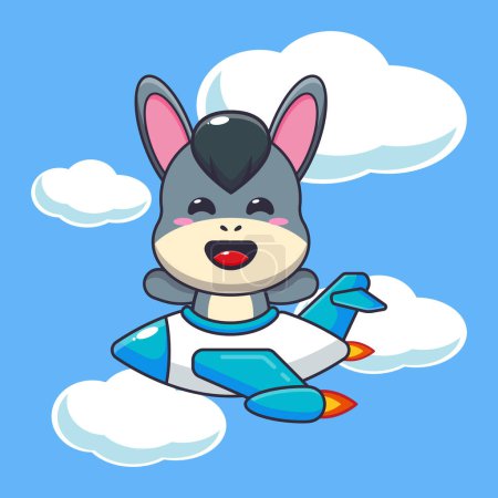 Illustration for Cute donkey mascot cartoon character ride on plane jet. Vector cartoon Illustration suitable for poster, brochure, web, mascot, sticker, logo and icon. - Royalty Free Image