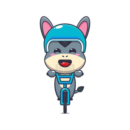 Illustration for Cute donkey mascot cartoon character ride on bicycle. Vector cartoon Illustration suitable for poster, brochure, web, mascot, sticker, logo and icon. - Royalty Free Image