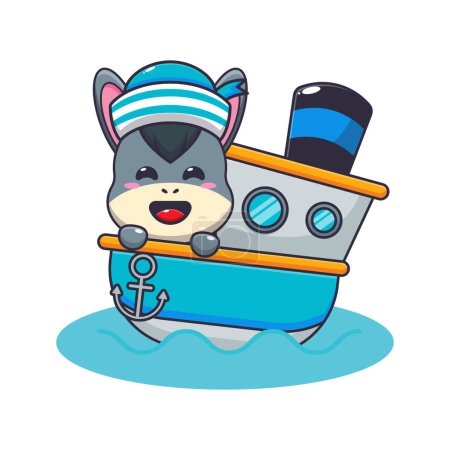 Illustration for Cute donkey mascot cartoon character on the ship. Vector cartoon Illustration suitable for poster, brochure, web, mascot, sticker, logo and icon. - Royalty Free Image