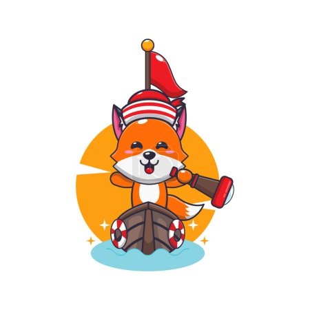 Illustration for Cute fox mascot cartoon character on the boat. Vector cartoon Illustration suitable for poster, brochure, web, mascot, sticker, logo and icon. - Royalty Free Image
