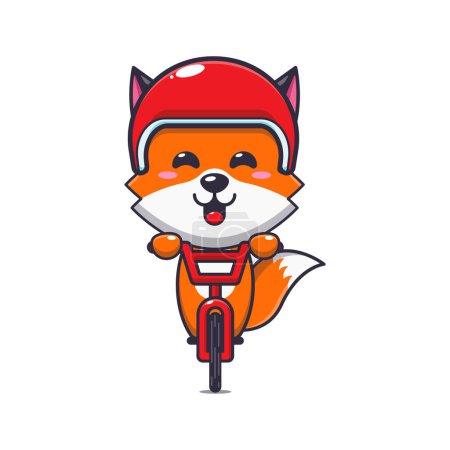 Illustration for Cute fox mascot cartoon character ride on bicycle. Vector cartoon Illustration suitable for poster, brochure, web, mascot, sticker, logo and icon. - Royalty Free Image