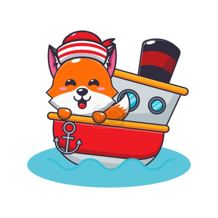 Illustration for Cute fox mascot cartoon character on the ship. Vector cartoon Illustration suitable for poster, brochure, web, mascot, sticker, logo and icon. - Royalty Free Image