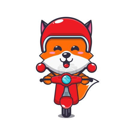 Illustration for Cute fox mascot cartoon character ride on scooter. Vector cartoon Illustration suitable for poster, brochure, web, mascot, sticker, logo and icon. - Royalty Free Image