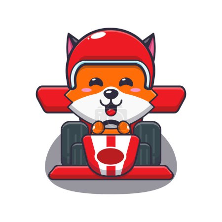 Illustration for Cute fox mascot cartoon character riding race car. Vector cartoon Illustration suitable for poster, brochure, web, mascot, sticker, logo and icon. - Royalty Free Image