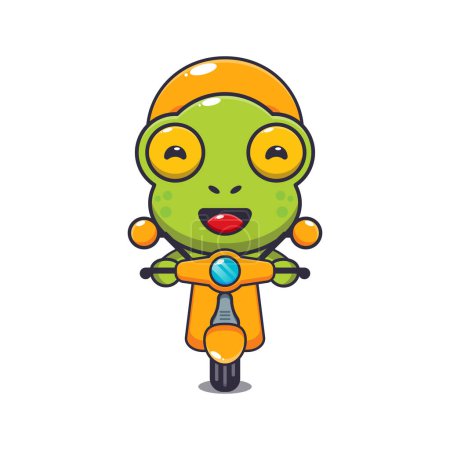 Illustration for Cute frog mascot cartoon character ride on scooter. Vector cartoon Illustration suitable for poster, brochure, web, mascot, sticker, logo and icon. - Royalty Free Image