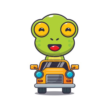 Illustration for Cute frog mascot cartoon character ride on car. Vector cartoon Illustration suitable for poster, brochure, web, mascot, sticker, logo and icon. - Royalty Free Image
