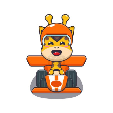 Ilustración de Linda jirafa mascota personaje de dibujos animados montar coche de carreras. Dibujos animados vectoriales Ilustración adecuada para póster, folleto, web, mascota, etiqueta engomada, logotipo e icono. - Imagen libre de derechos