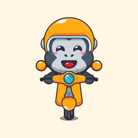 Illustration for Cute gorilla mascot cartoon character ride on scooter. Vector cartoon Illustration suitable for poster, brochure, web, mascot, sticker, logo and icon. - Royalty Free Image