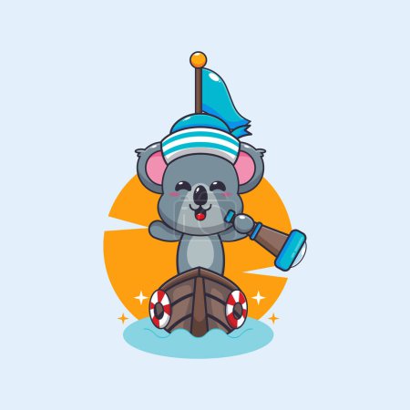 Illustration for Cute koala mascot cartoon character on the boat. Vector cartoon Illustration suitable for poster, brochure, web, mascot, sticker, logo and icon. - Royalty Free Image
