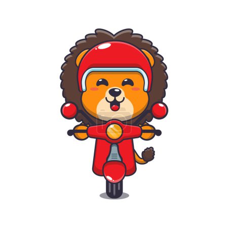Ilustración de Lindo león mascota personaje de dibujos animados paseo en scooter. Dibujos animados vectoriales Ilustración adecuada para póster, folleto, web, mascota, etiqueta engomada, logotipo e icono. - Imagen libre de derechos