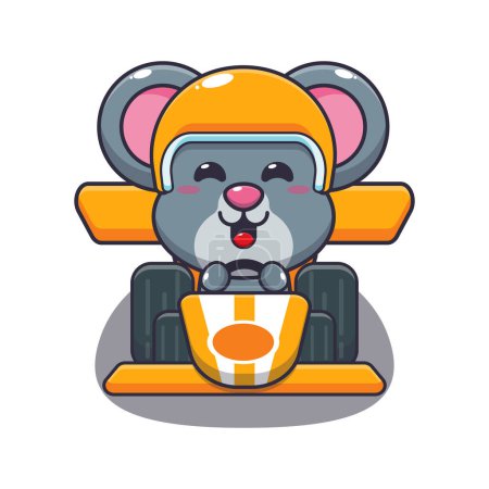 Illustration for Cute mouse mascot cartoon character riding race car. Vector cartoon Illustration suitable for poster, brochure, web, mascot, sticker, logo and icon. - Royalty Free Image