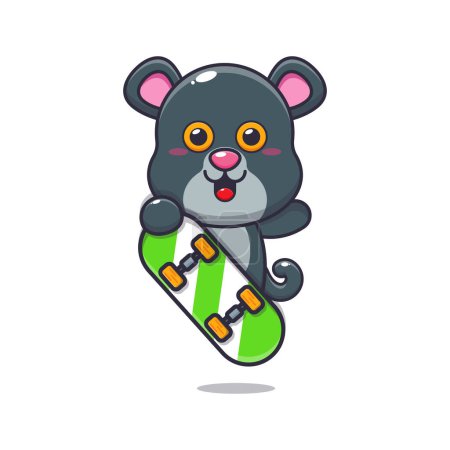 Illustration for Cute panther with skateboard cartoon vector illustration. - Royalty Free Image