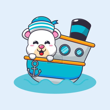 Illustration for Cute polar bear on the ship cartoon vector illustration. - Royalty Free Image