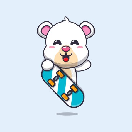 Téléchargez les illustrations : Mignon ours polaire avec illustration vectorielle de dessin animé skateboard. - en licence libre de droit