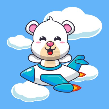 Illustration for Cute polar bear ride on plane jet cartoon vector illustration. - Royalty Free Image