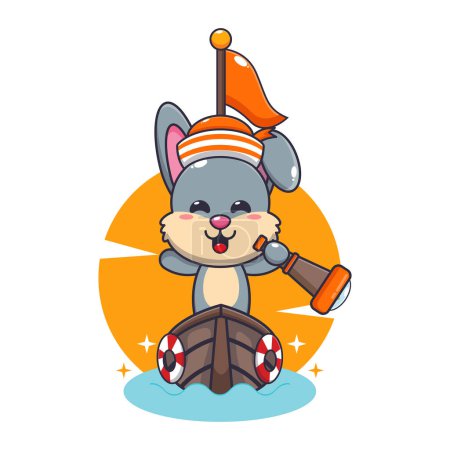 Ilustración de Lindo conejo en el barco ilustración vector de dibujos animados. - Imagen libre de derechos