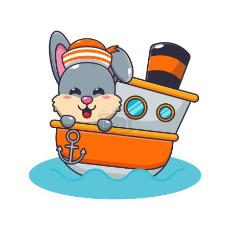 Illustration for Cute rabbit on the ship cartoon vector illustration. - Royalty Free Image