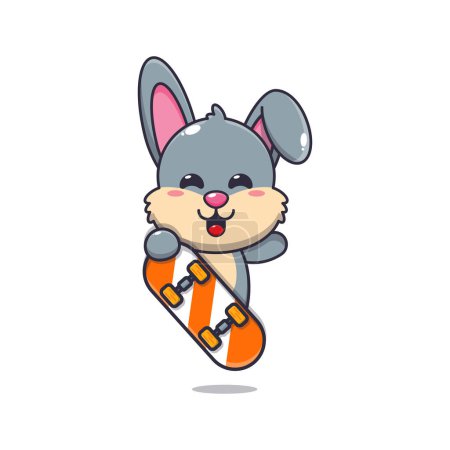 Ilustración de Lindo conejo con skate ilustración vector de dibujos animados. - Imagen libre de derechos