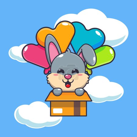 Illustration for Cute rabbit fly with balloon cartoon vector illustration. - Royalty Free Image