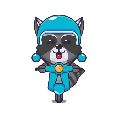 Illustration for Cute raccoon ride on scooter cartoon vector illustration. - Royalty Free Image