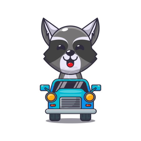 Illustration for Cute raccoon ride on car cartoon vector illustration. - Royalty Free Image