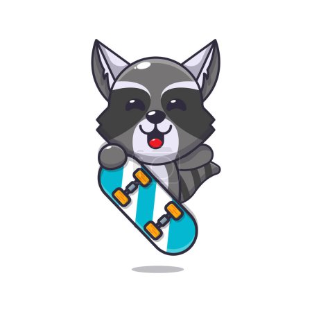 Illustration for Cute raccoon with skateboard cartoon vector illustration. - Royalty Free Image
