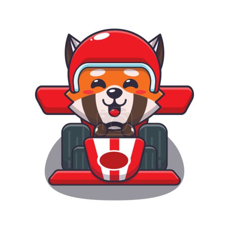 Téléchargez les illustrations : Mignon rouge panda équitation voiture de course dessin animé vectoriel illustration. - en licence libre de droit