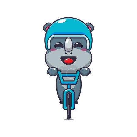 Illustration for Cute rhino ride on bicycle cartoon vector illustration. - Royalty Free Image