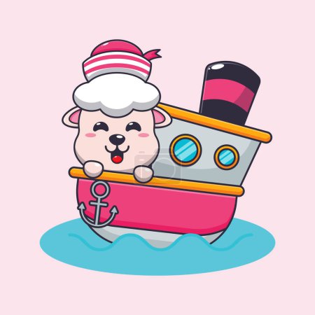 Illustration for Cute sheep on the ship cartoon vector illustration. - Royalty Free Image