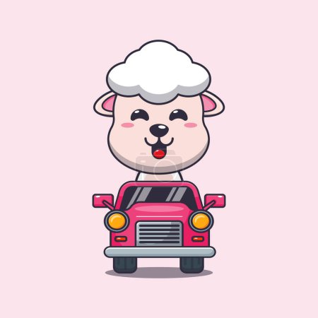 Illustration for Cute sheep ride on car cartoon vector illustration. - Royalty Free Image