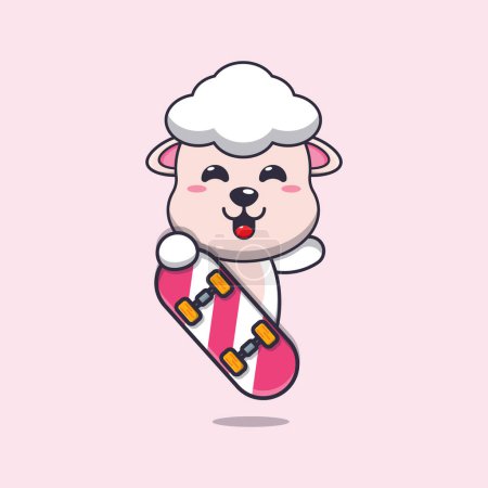 Illustration for Cute sheep with skateboard cartoon vector illustration. - Royalty Free Image
