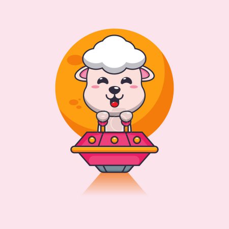 Illustration for Cute sheep fly with ufo cartoon vector illustration. - Royalty Free Image
