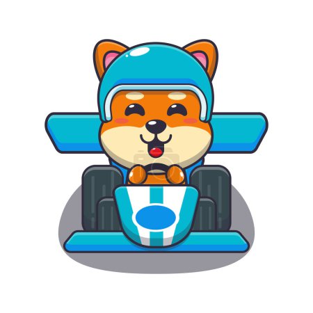 Illustration for Cute shiba inu riding race car cartoon vector illustration. - Royalty Free Image