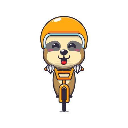 Téléchargez les illustrations : Mignon paresseux mascotte personnage de dessin animé balade à vélo. Illustration vectorielle pour affiche, brochure, web, mascotte, autocollant, logo et icône. - en licence libre de droit