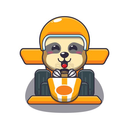 Illustration for Cute sloth mascot cartoon character riding race car. - Royalty Free Image