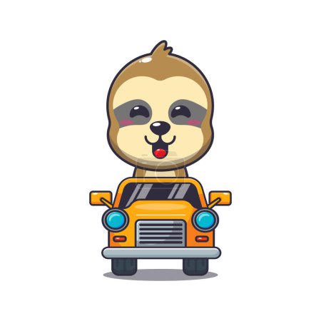 Illustration for Cute sloth mascot cartoon character ride on car. - Royalty Free Image