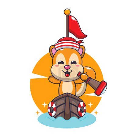Illustration for Cute squirrel on the boat cartoon vector illustration. - Royalty Free Image