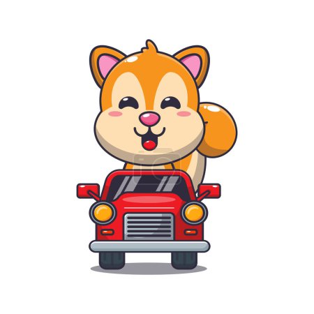 Illustration for Cute squirrel ride on car cartoon vector illustration. - Royalty Free Image