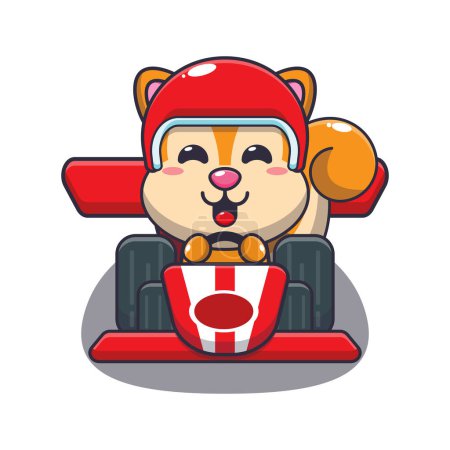 Illustration for Cute squirrel riding race car cartoon vector illustration. - Royalty Free Image