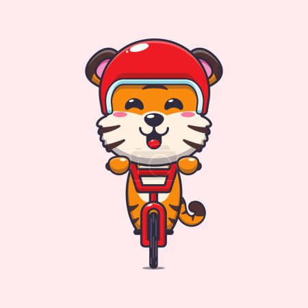 Ilustración de Lindo paseo de tigre en bicicleta ilustración vector de dibujos animados. - Imagen libre de derechos